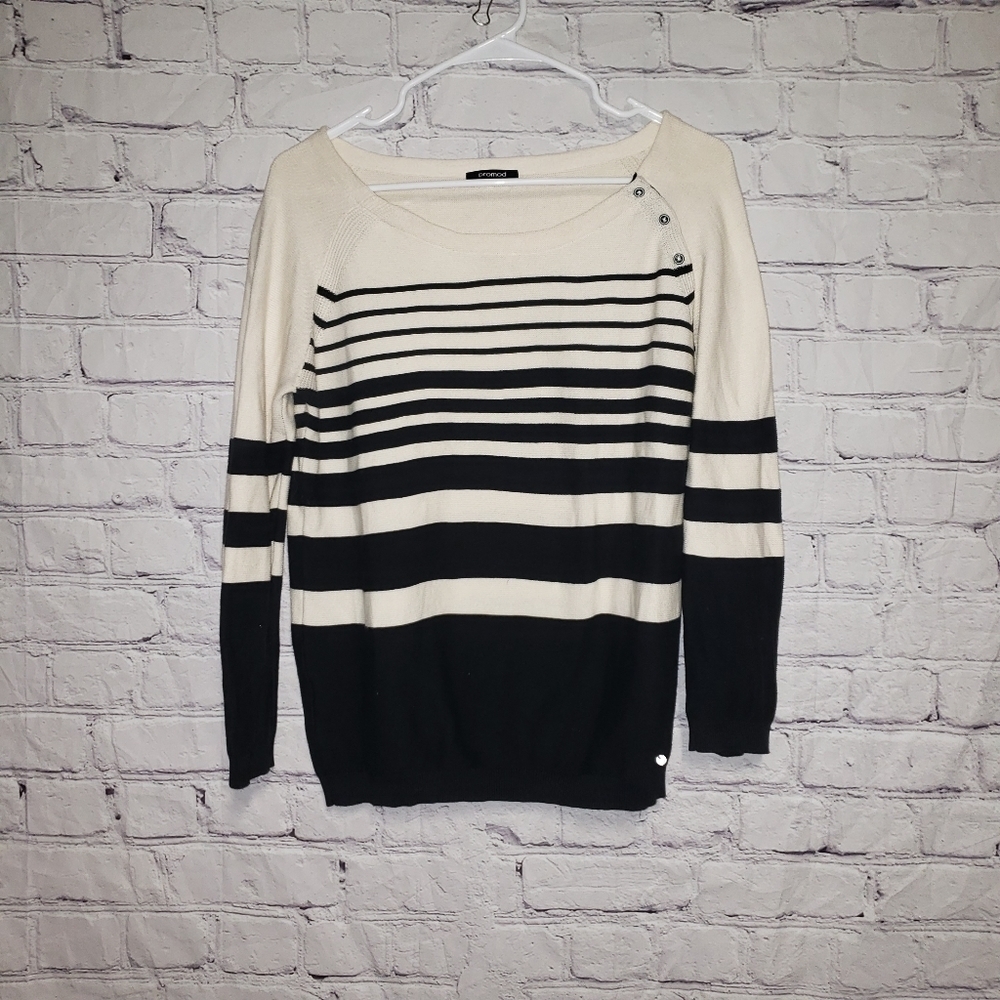 PROMOD Striped Scoop Neck Sweater